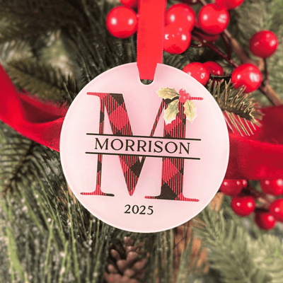 Buffalo Plaid Monogram Family Ornament - Frosted