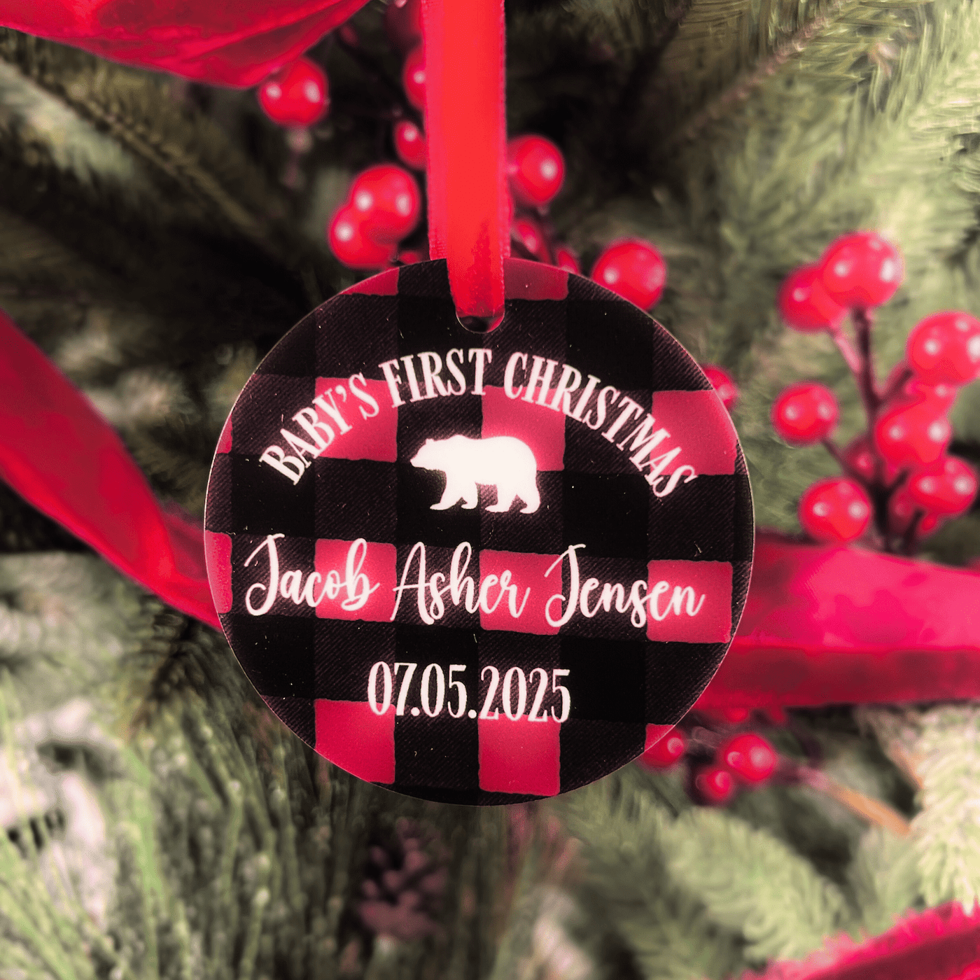 Baby’s First Christmas Buffalo Plaid Acrylic Ornament