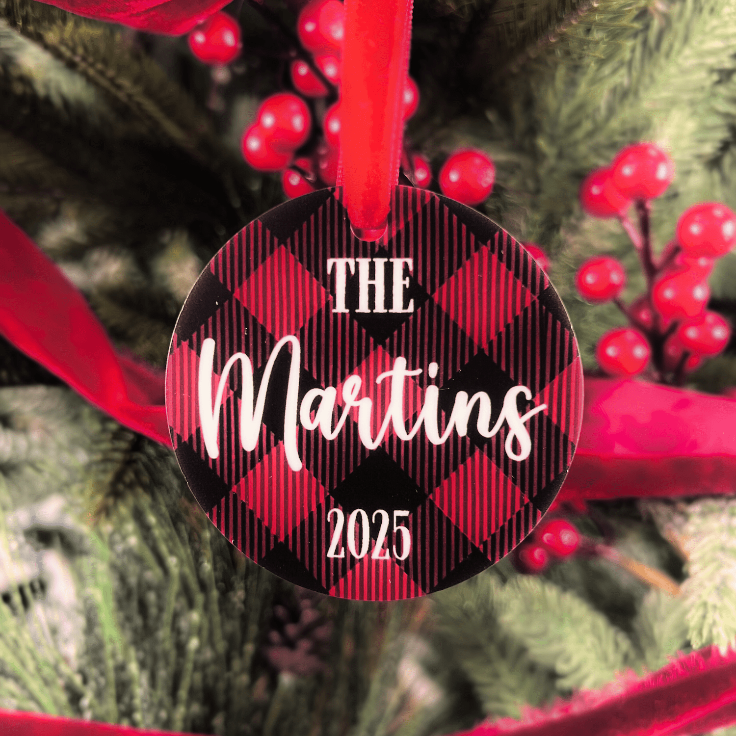 Buffalo Plaid Family Name Ornament