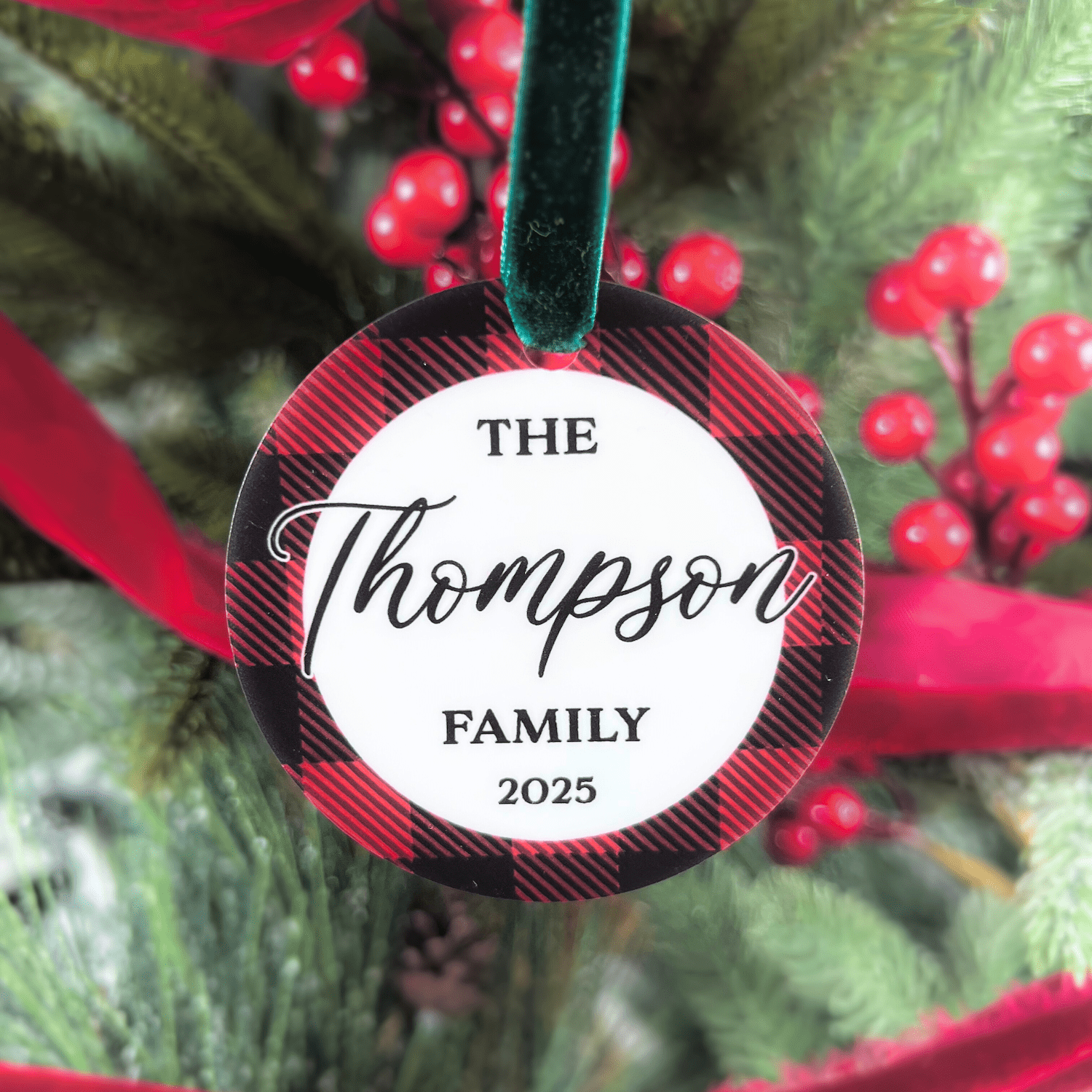 Buffalo Plaid Border Family Ornament