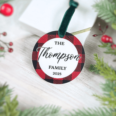Buffalo Plaid Border Family Acrylic Ornament