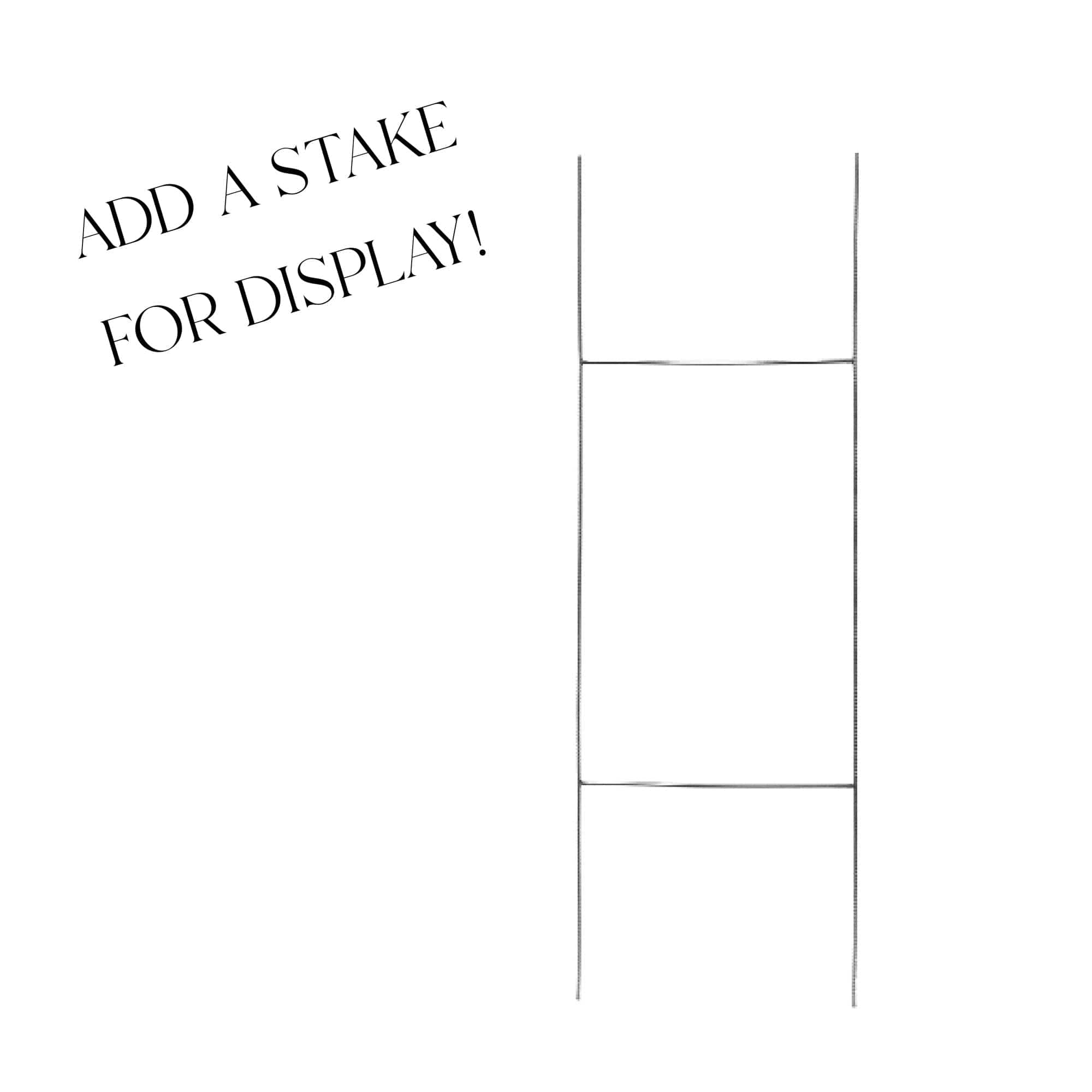 A metallic H-shaped wire stake designed for outdoor display of personalized wedding and event yard signs.