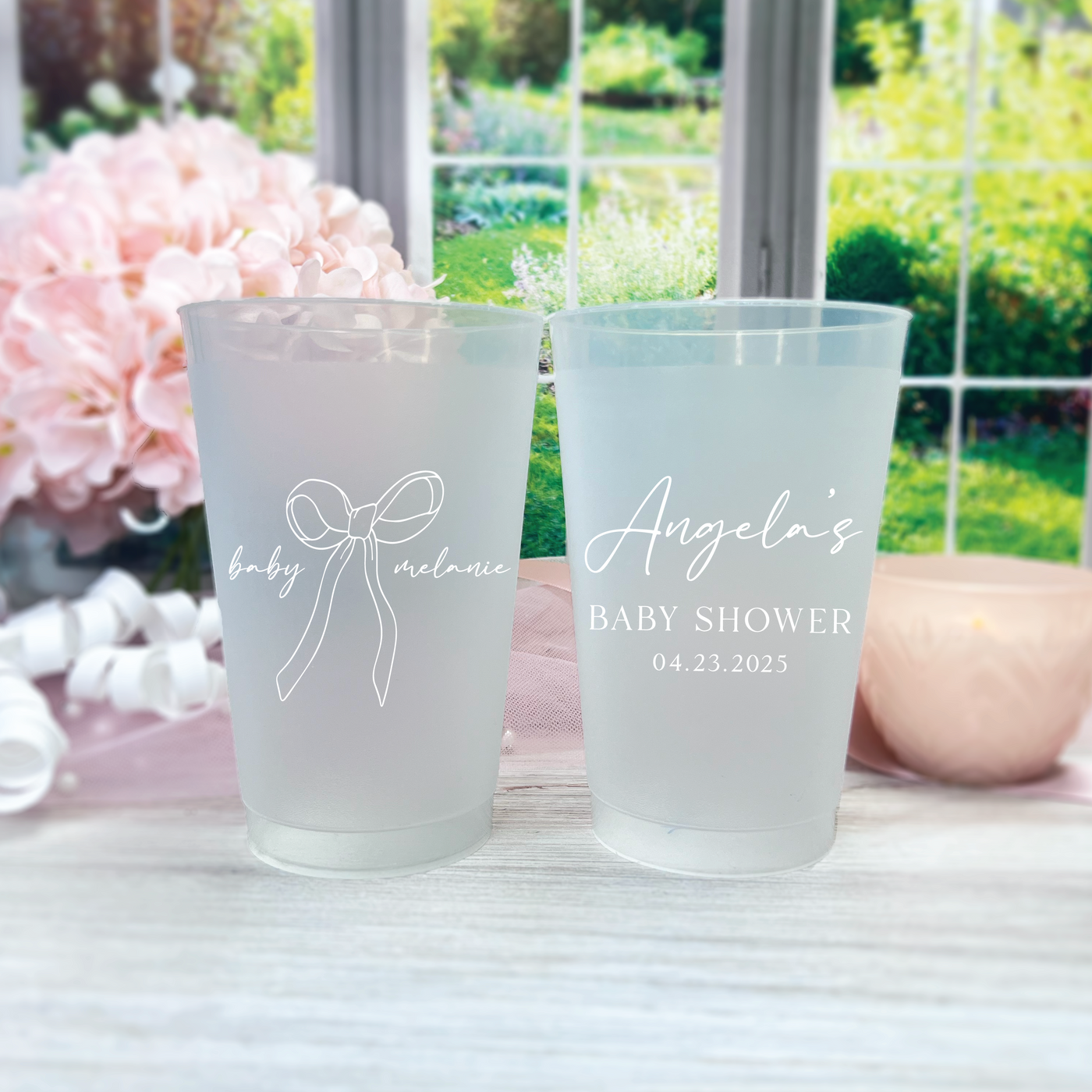 Elegant Bow Baby Shower Frosted Plastic Cups