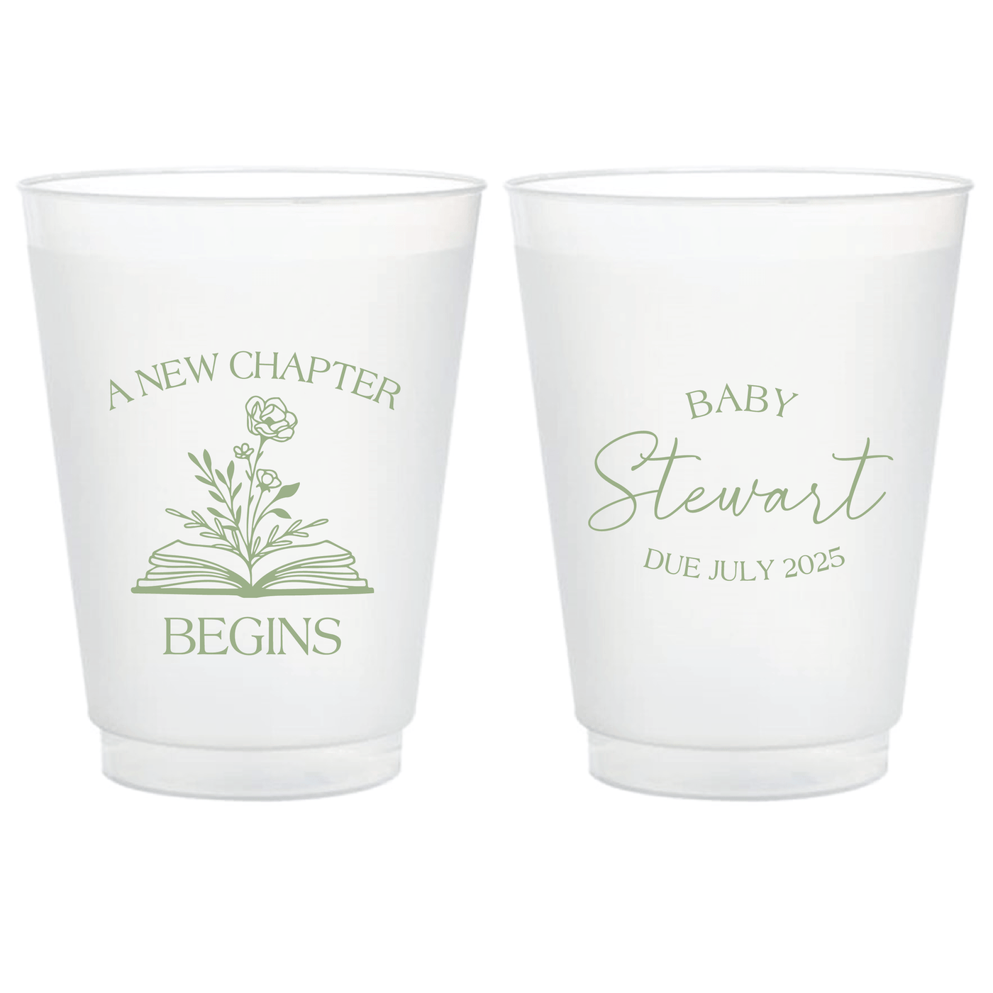 A New Chapter Begins Baby Shower Frosted Cups