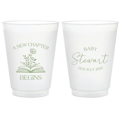 A New Chapter Begins Baby Shower Frosted Cups