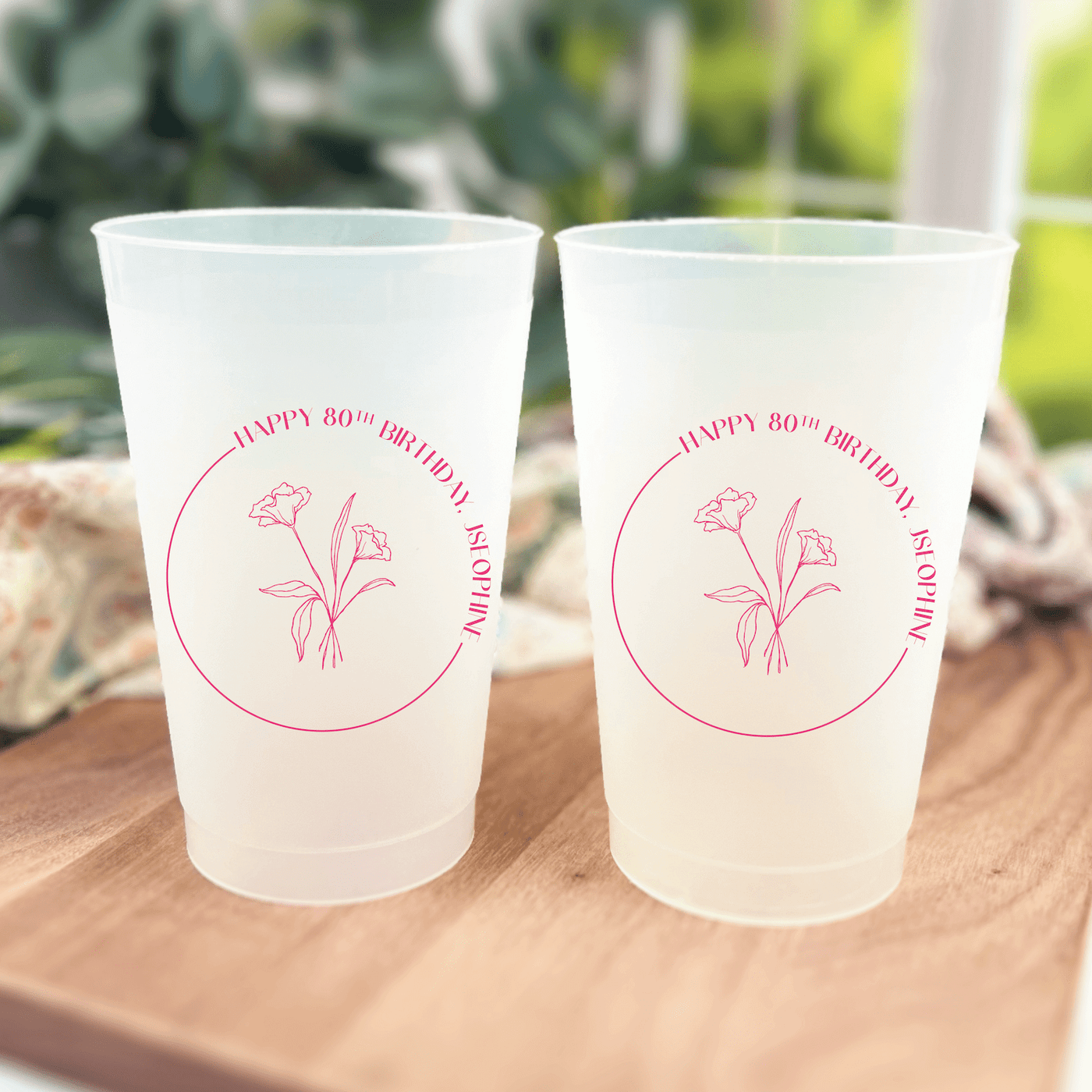 Elegant Floral Birthday Frosted Plastic Cups