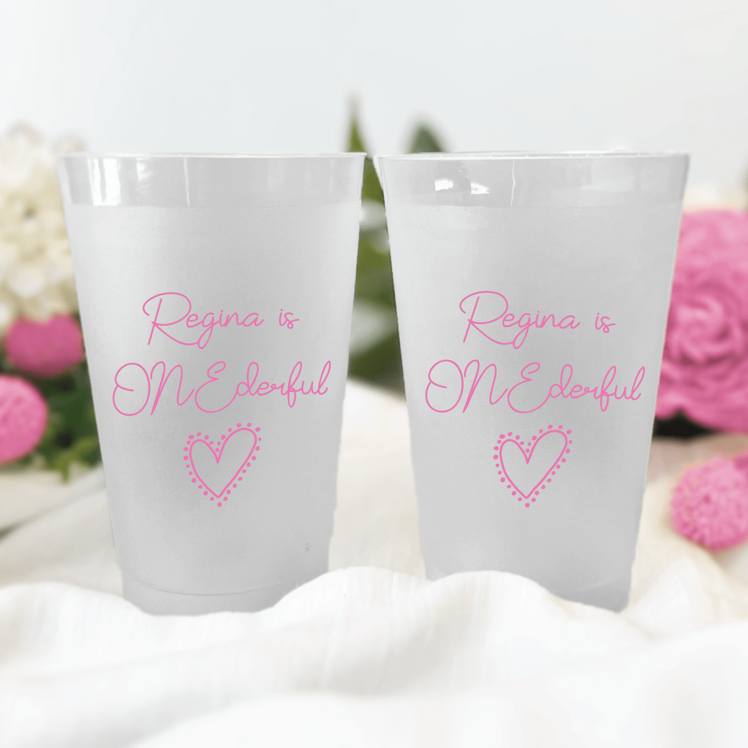 Ms ONEderful Heart Birthday Frosted Plastic Cups