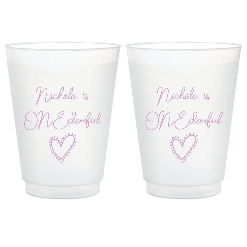 Ms ONEderful Heart Birthday Frosted Plastic Cups