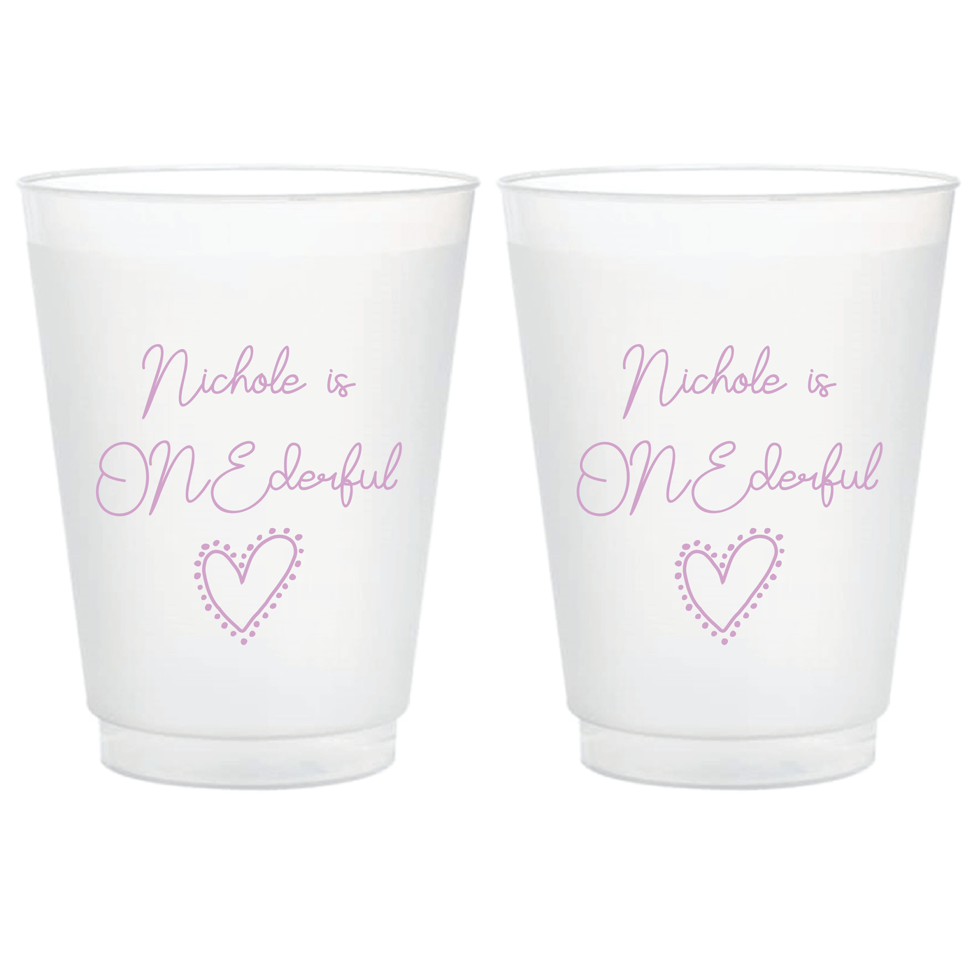 Ms ONEderful Heart Birthday Frosted Plastic Cups