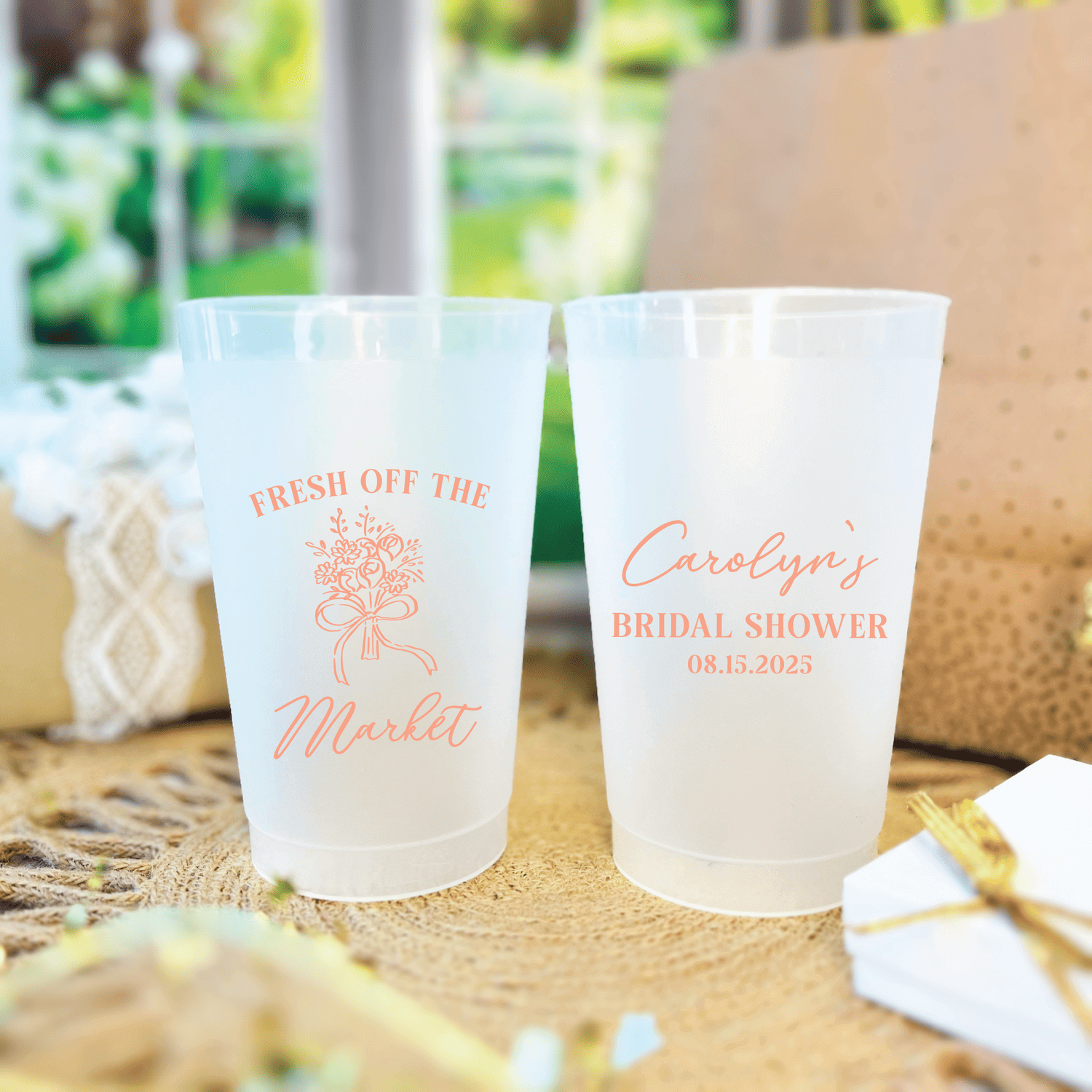Fresh Off The Market Bridal Shower Frosted Plastic Cups