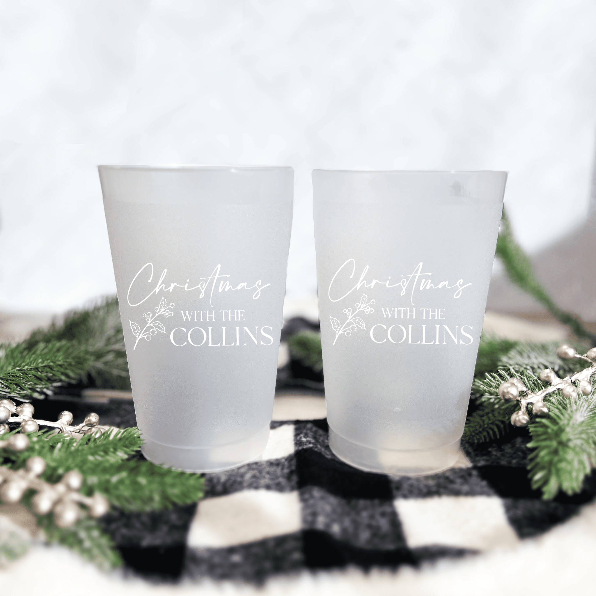 Frosted Christmas Celebration Plastic Cups - Cup - Frosted