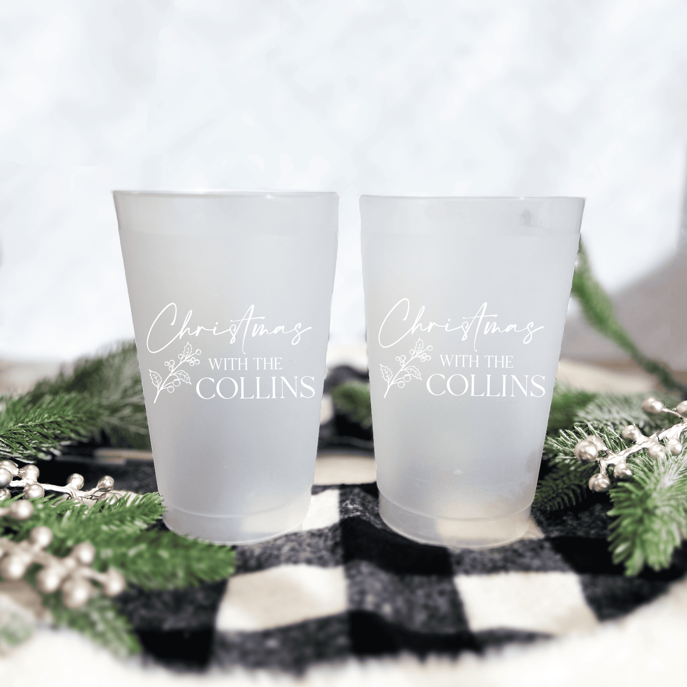 Frosted Christmas Celebration Plastic Cups