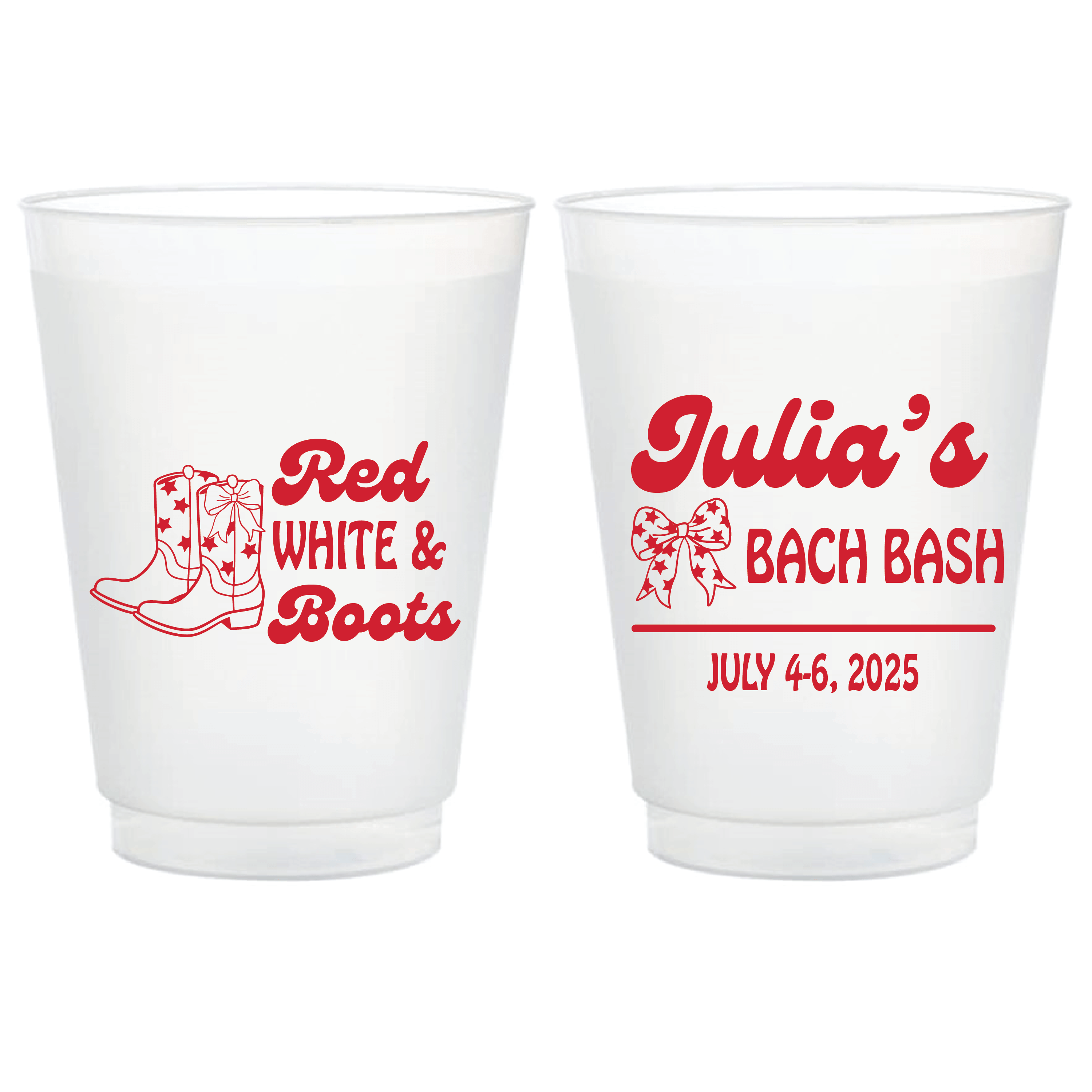 Red White & Boots Personalized Bachelorette Cups