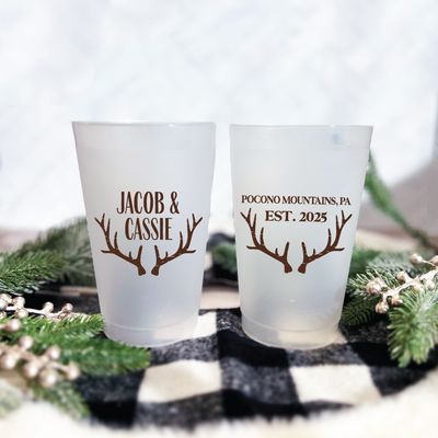 Personalized Antler Wedding Frosted Plastic Cups