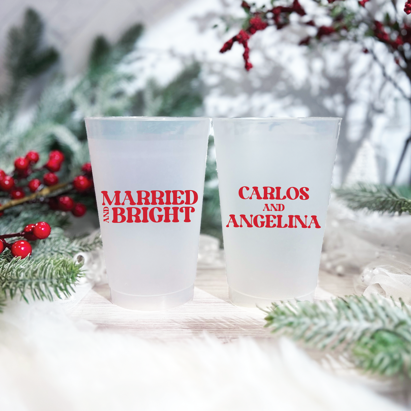 Married And Bright Wedding Frosted Plastic Cups