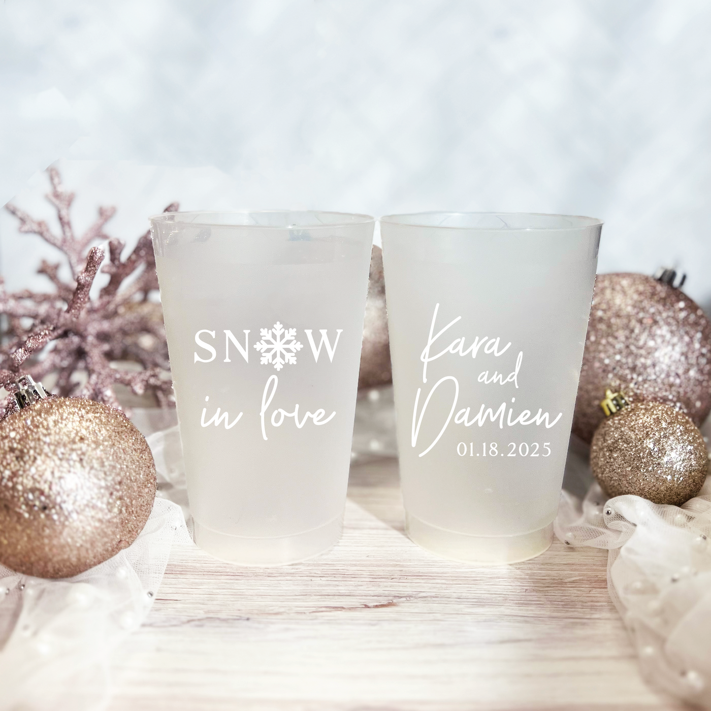 Snow In Love Wedding Frosted Plastic Cups