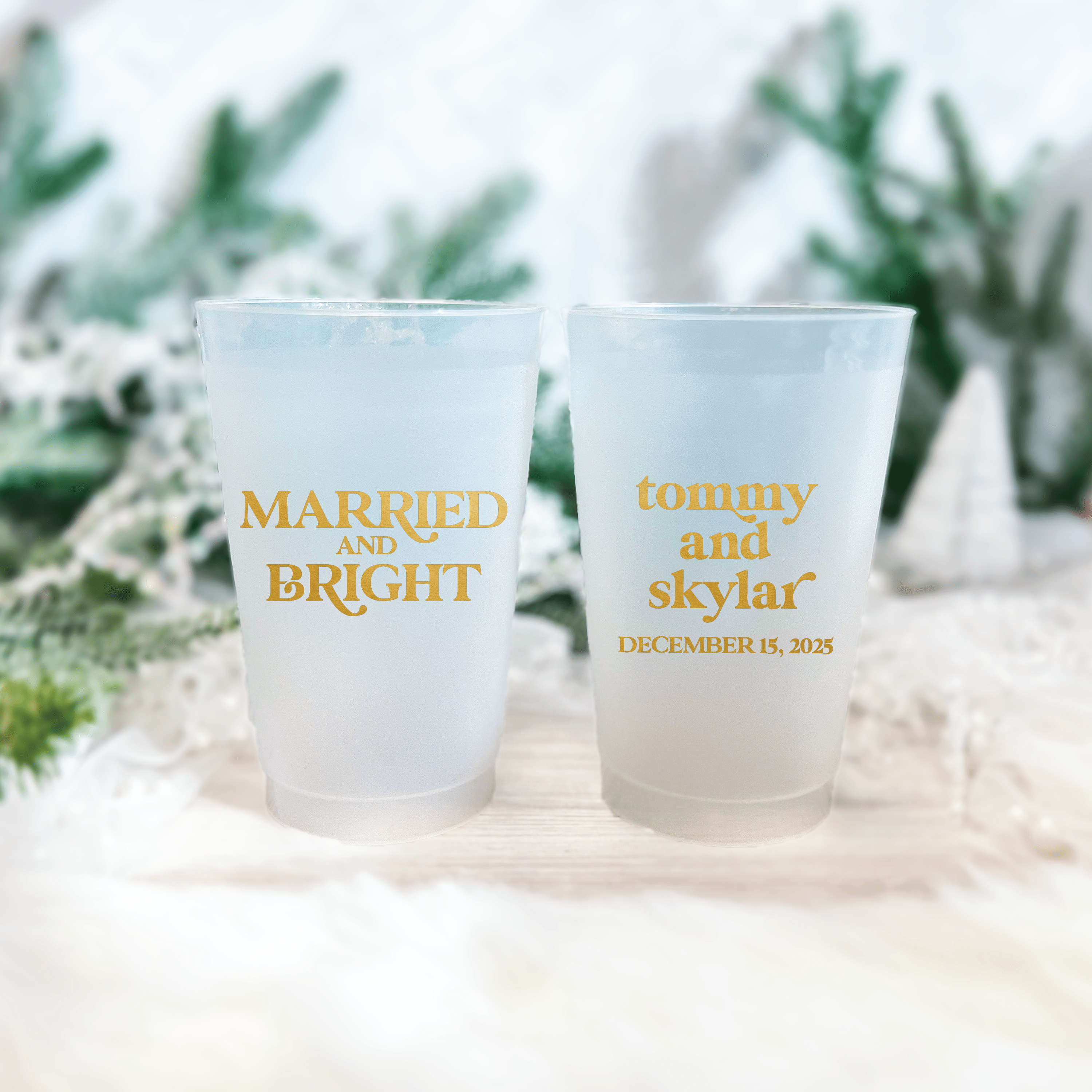 Married And Bright Wedding Frosted Plastic Cups - Cup - Frosted