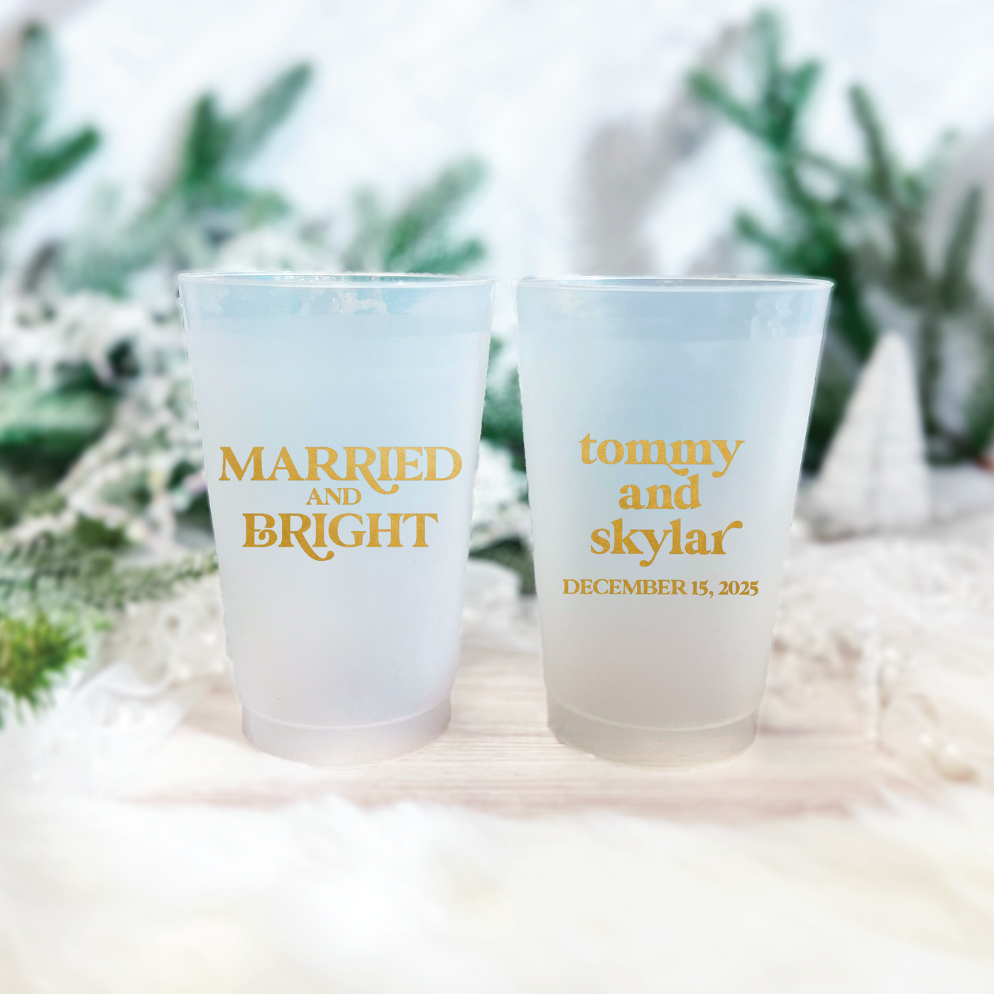 Married And Bright Wedding Frosted Plastic Cups