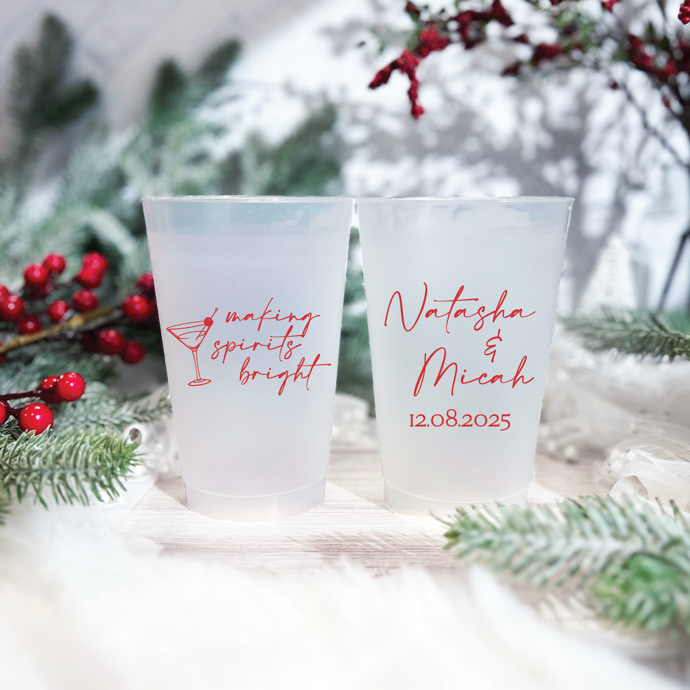 Making Spirits Bright Wedding Frosted Plastic Cups