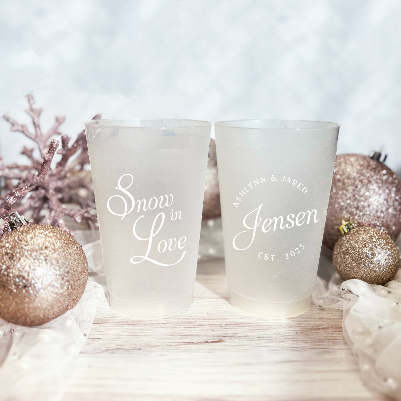 Snow In Love Wedding Frosted Plastic Cups