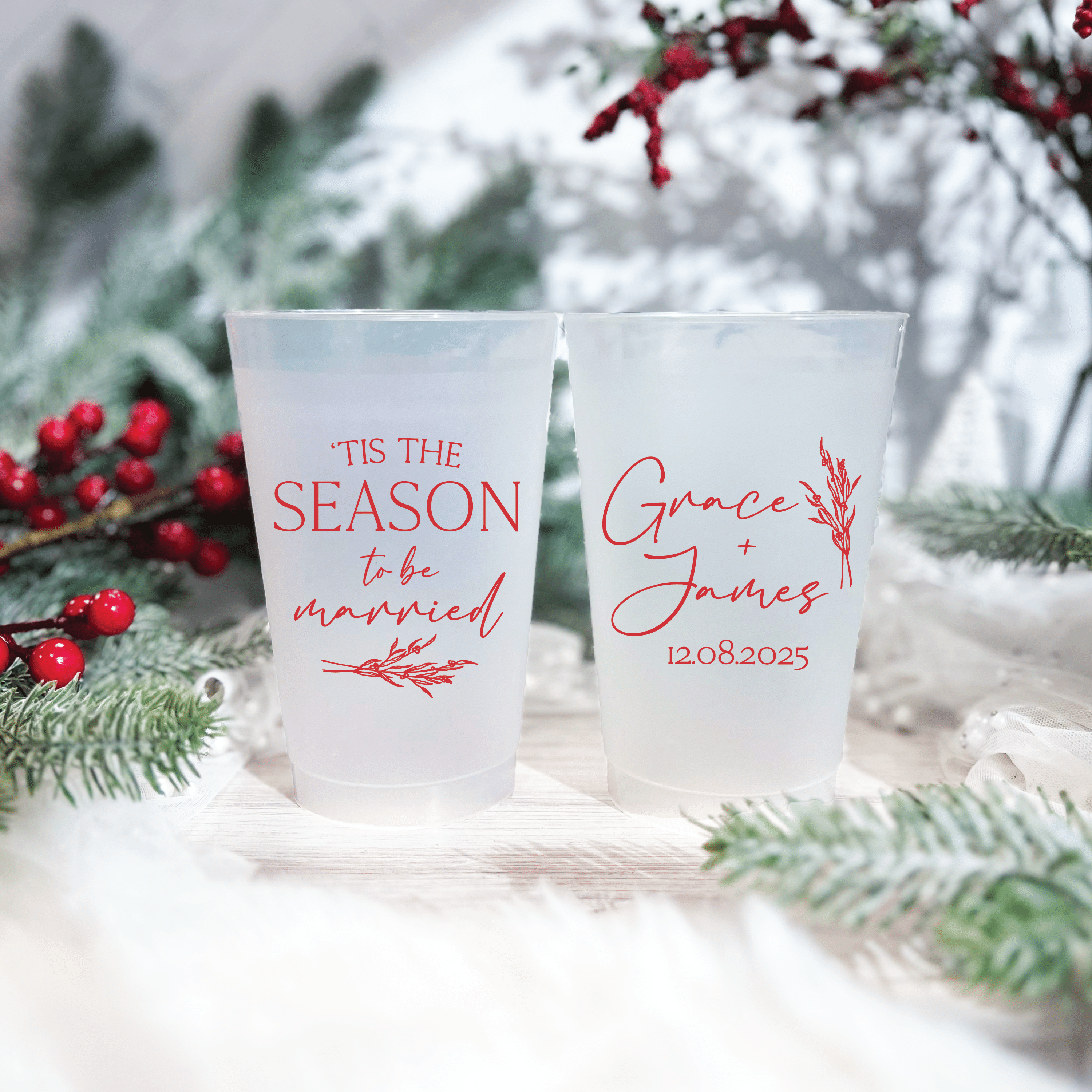 Tis The Season To Be Married Wedding Frosted Plastic Cups - Cup - Frosted