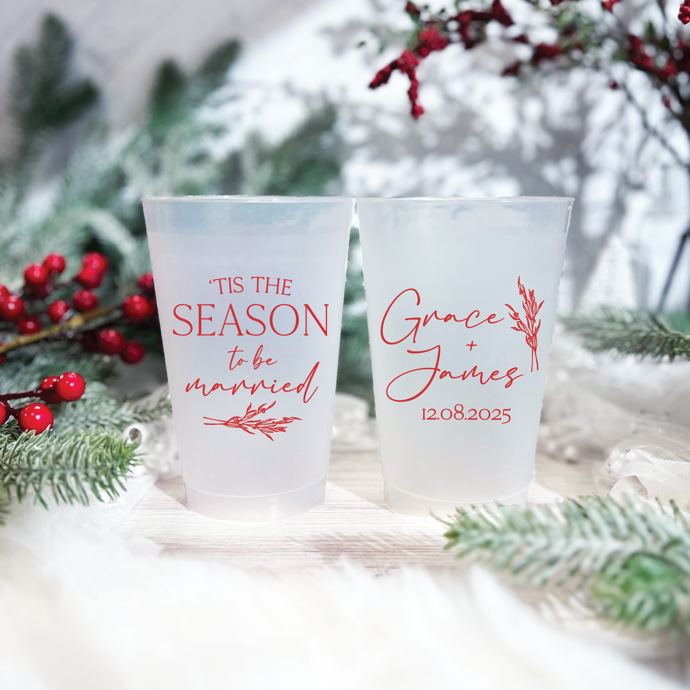 Tis The Season To Be Married Wedding Frosted Plastic Cups