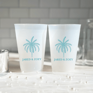 Palm Tree Personalized Frosted Wedding Cups