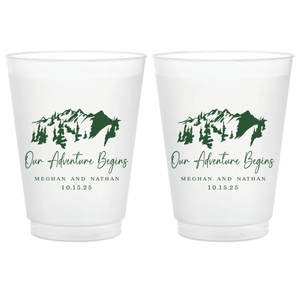 Our Adventure Begins Personalized Frosted Wedding Cups - Mountains