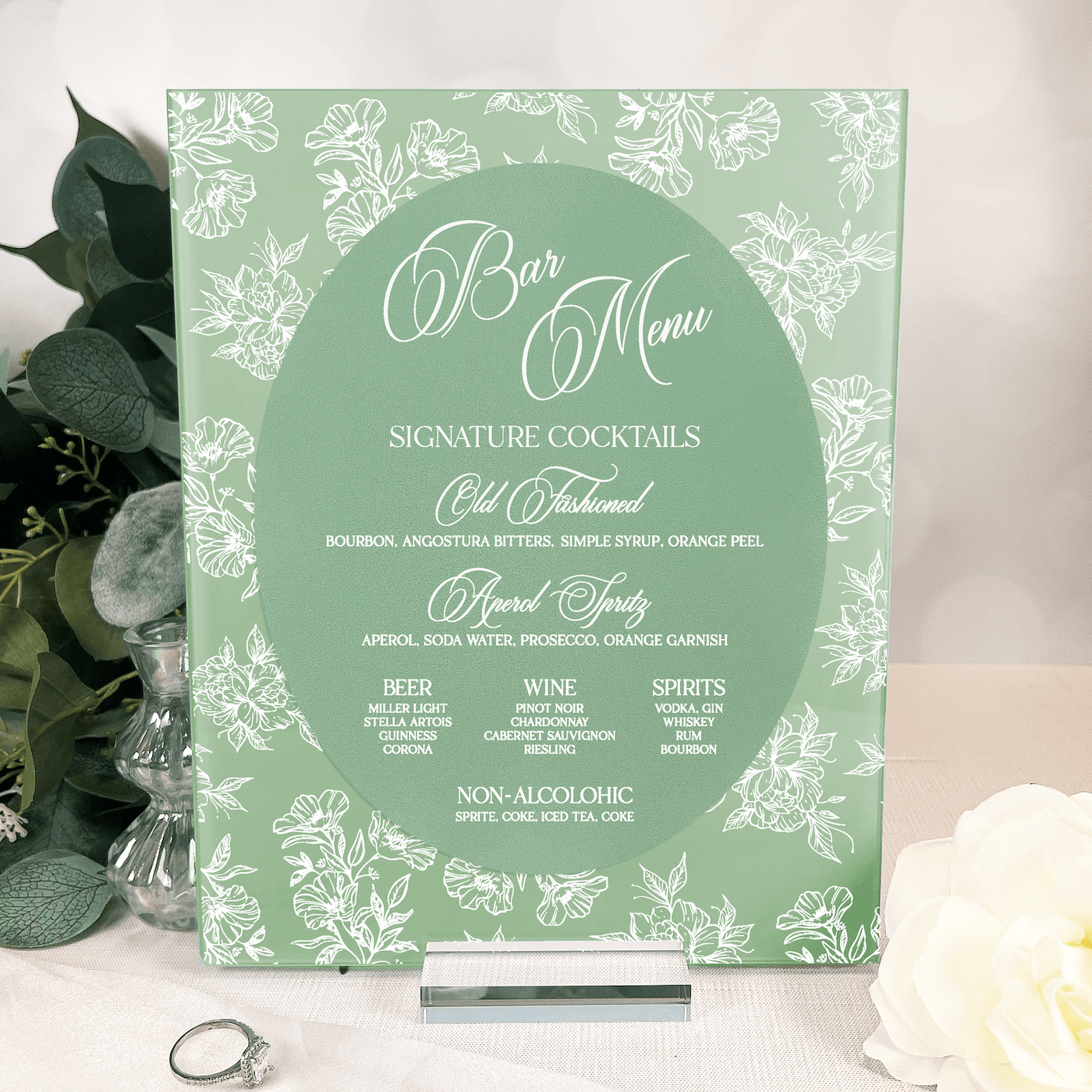 Toile Floral Chinoiserie Bar Menu Wedding Sign