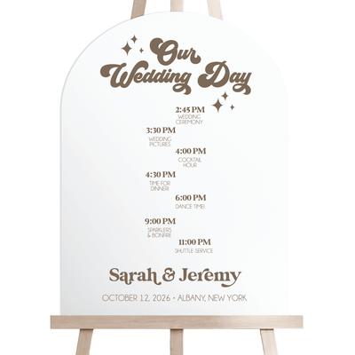 Groovy Arched Order of Events Welcome Sign - Welcome Sign
