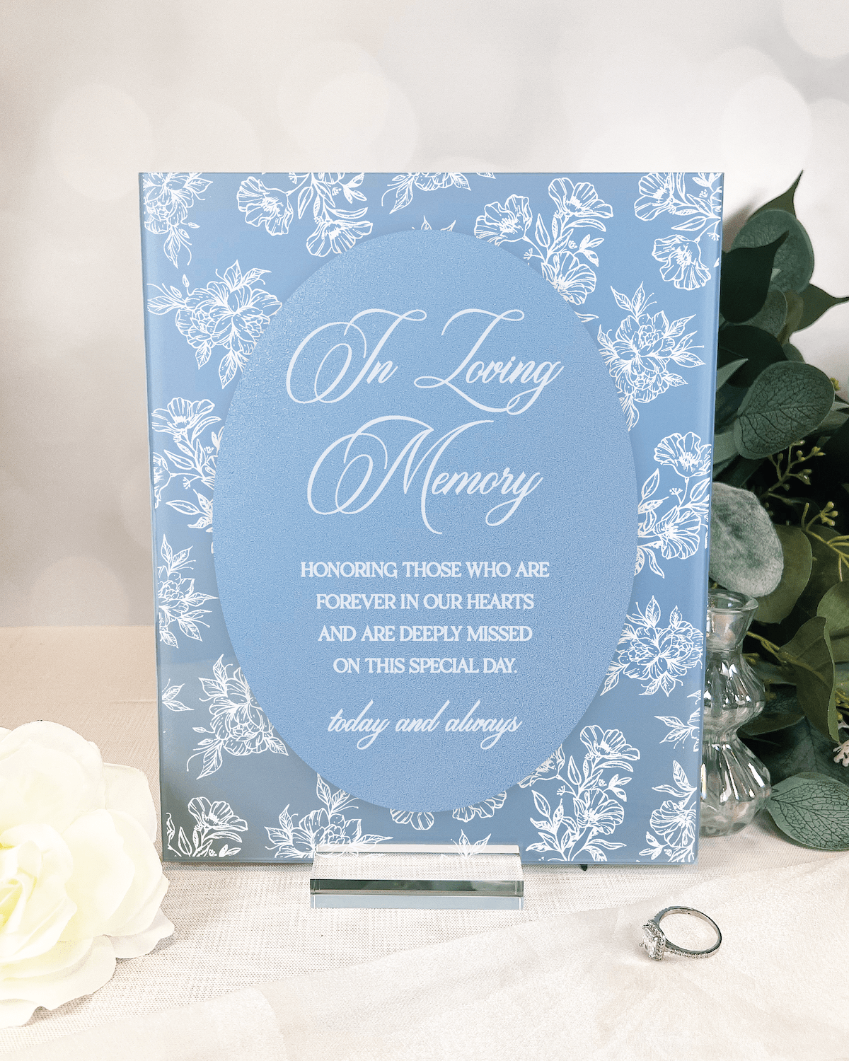 Toile Floral Chinoiserie In Loving Memory Acrylic Sign