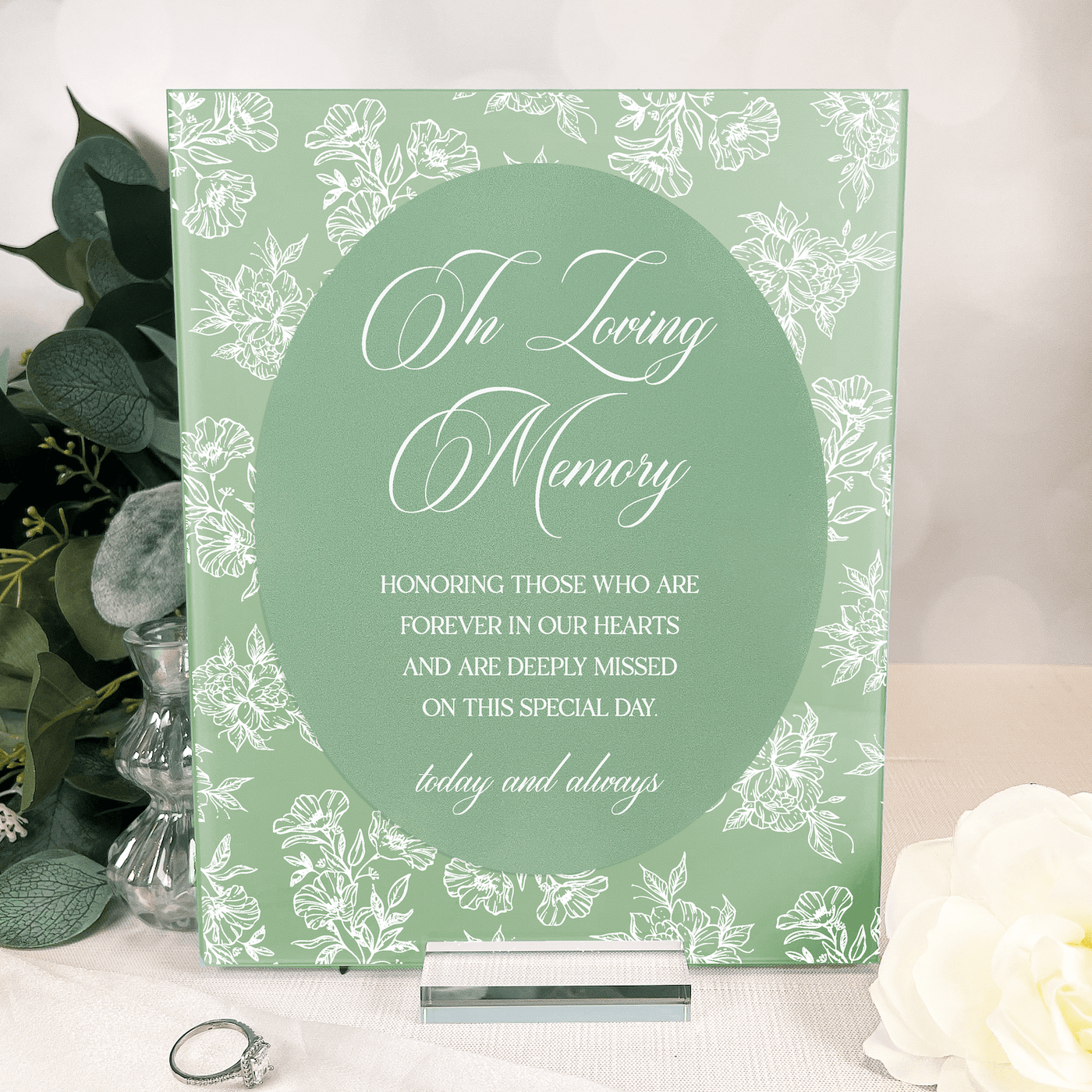 Toile Floral Chinoiserie In Loving Memory Acrylic Sign
