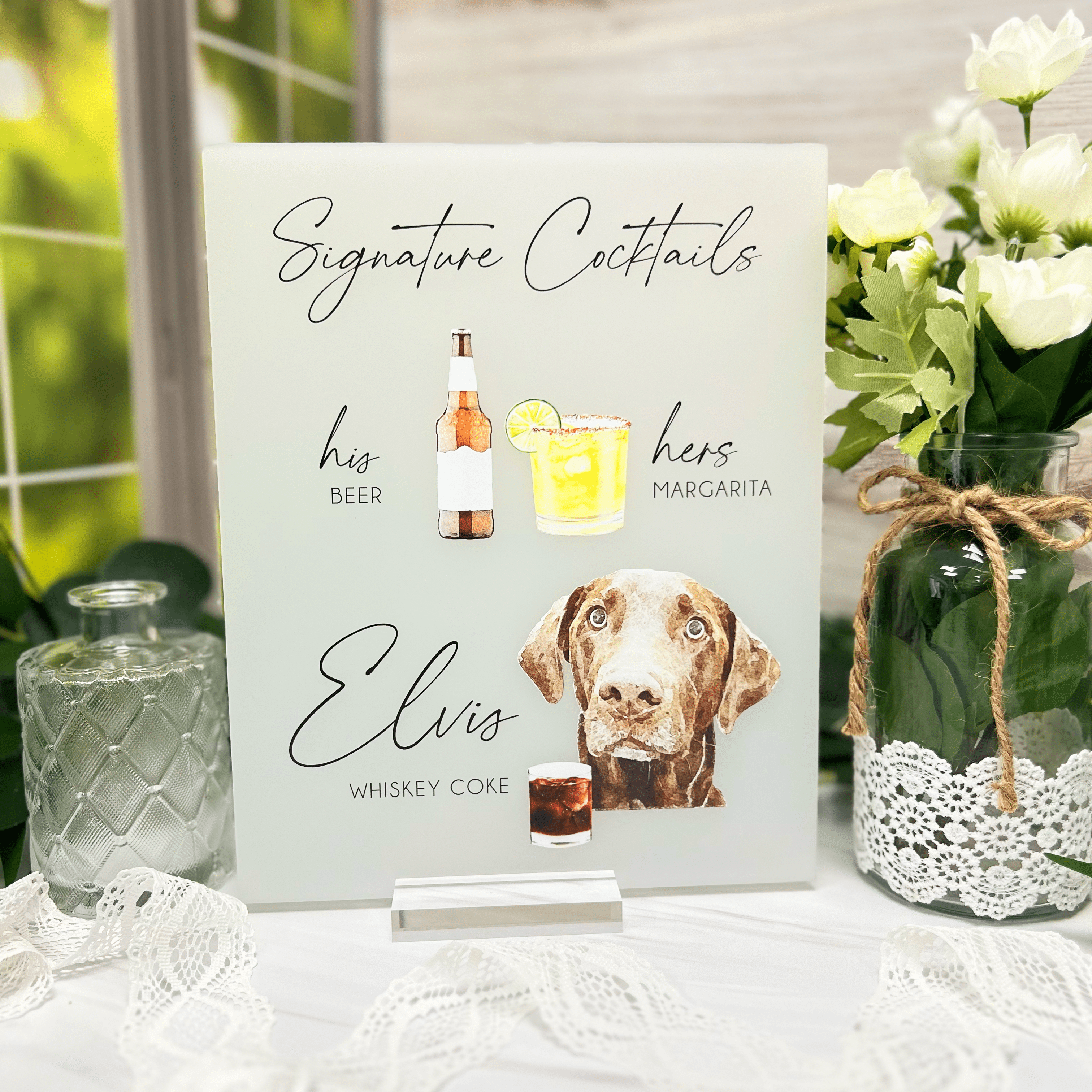 Signature Cocktail Wedding Bar Sign with Pet - Bar Menu