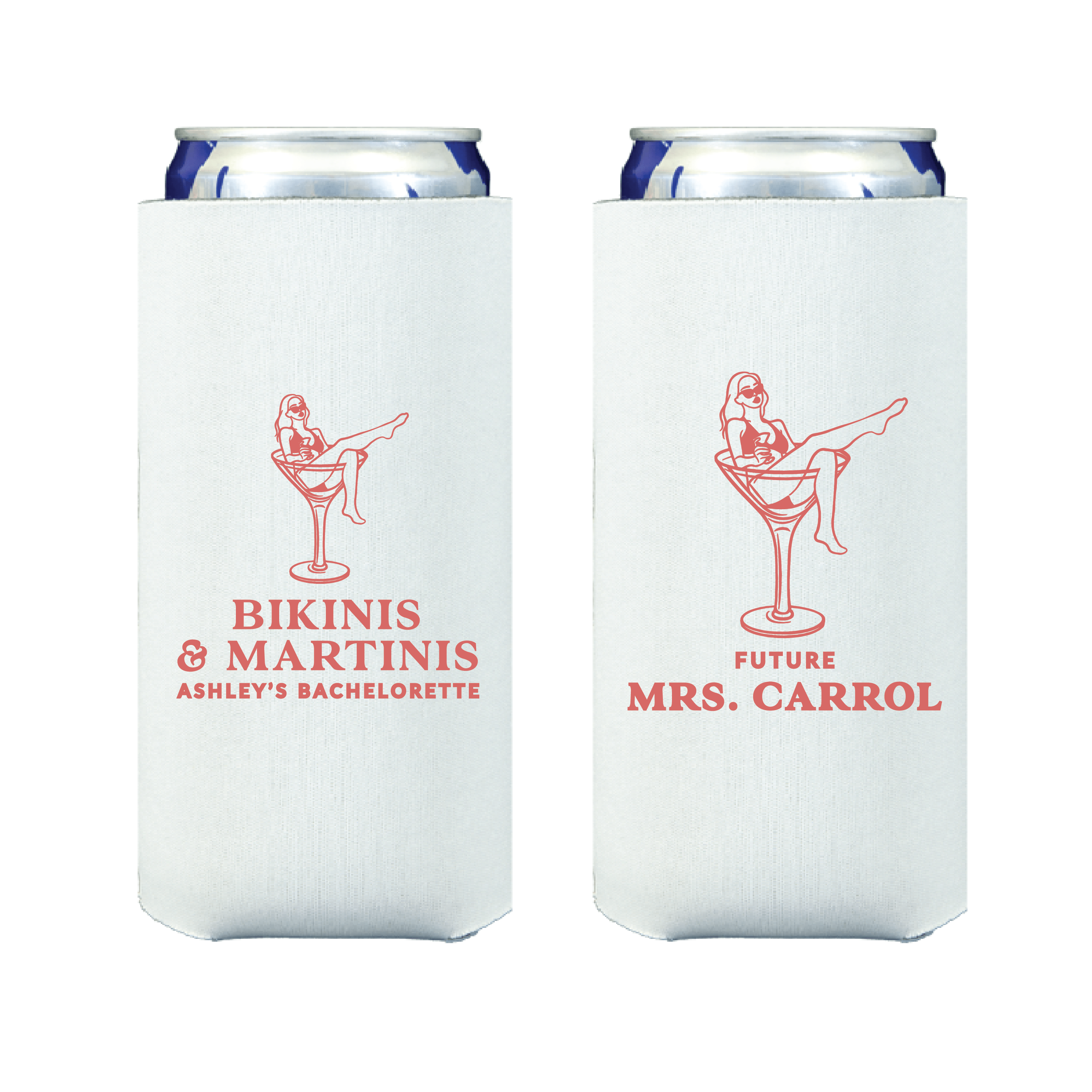 Bikinis And Martinis Bachelorette Slim Can Cooler - Can Cooler - Slim