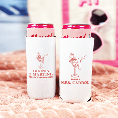 Bikinis And Martinis Bachelorette Slim Can Cooler