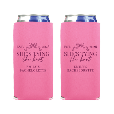 She's Tying The Knot Personalized Slim Can Cooler