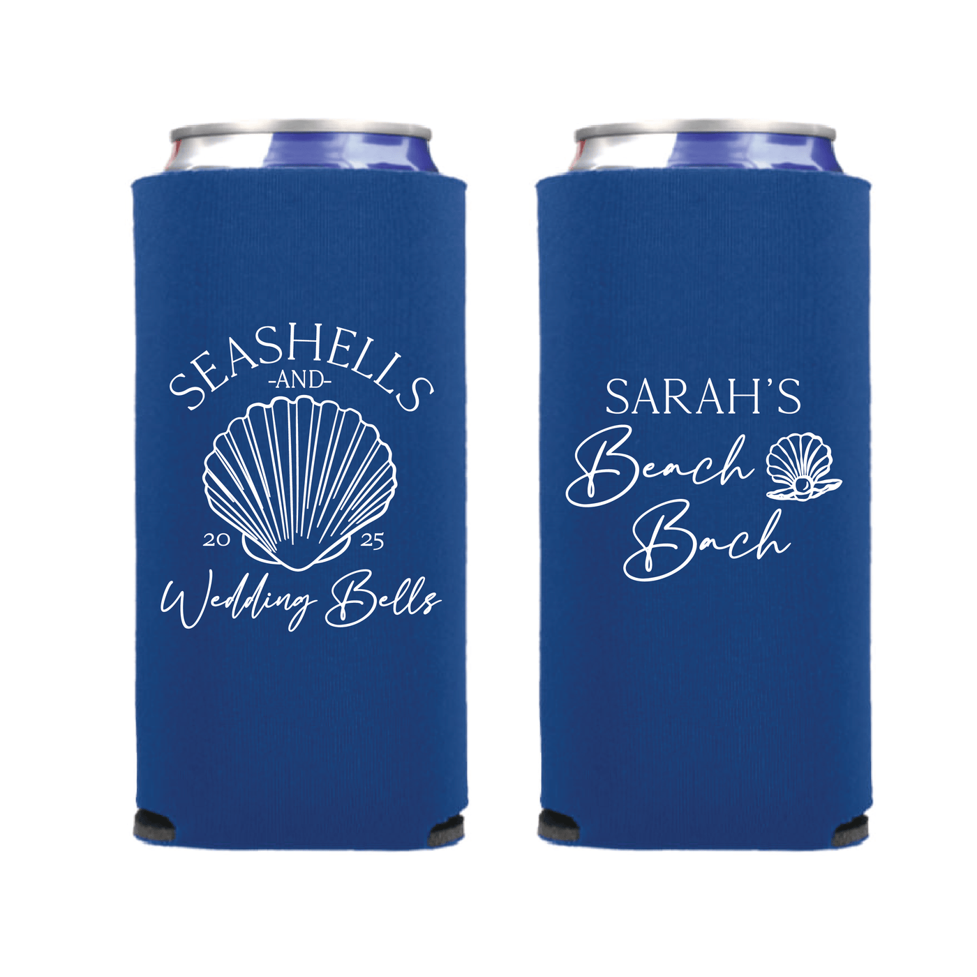 Seashells and Wedding Bells Bachelorette Slim Can Cooler