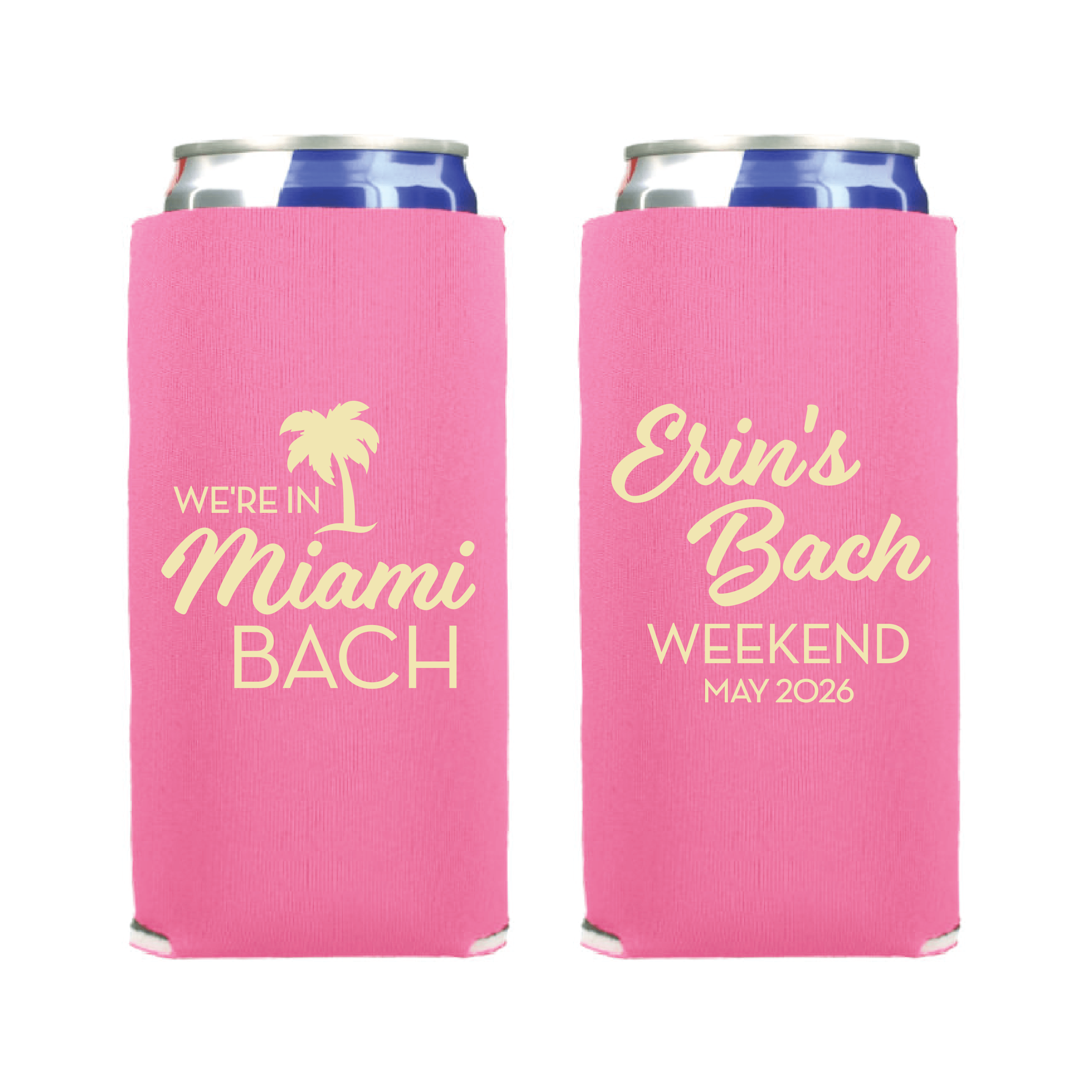 Beach Bach Personalized Bachelorette Slim Can Coolers - Can Cooler - Slim