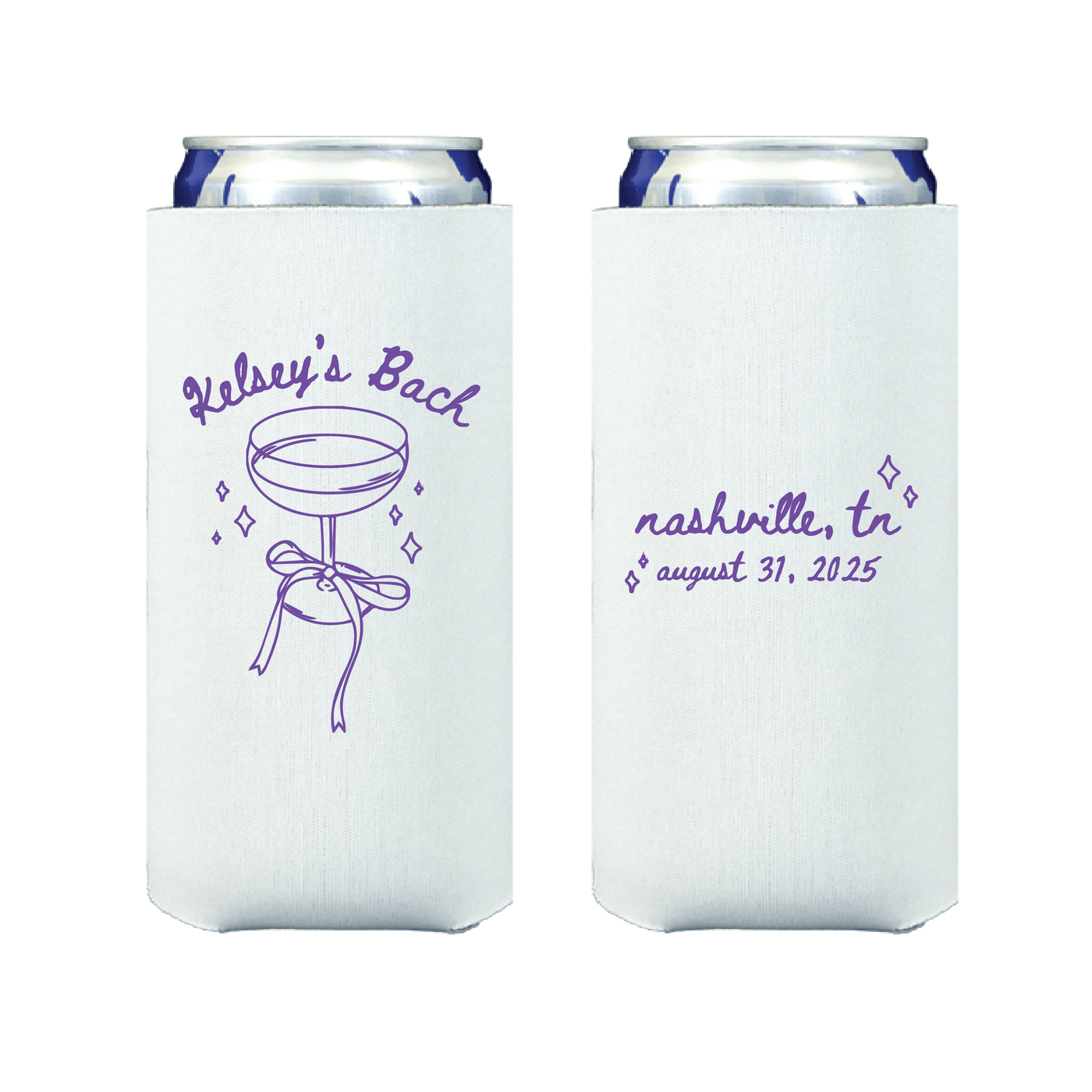 Champagne & Bows Personalized Bachelorette Slim Can Coolers