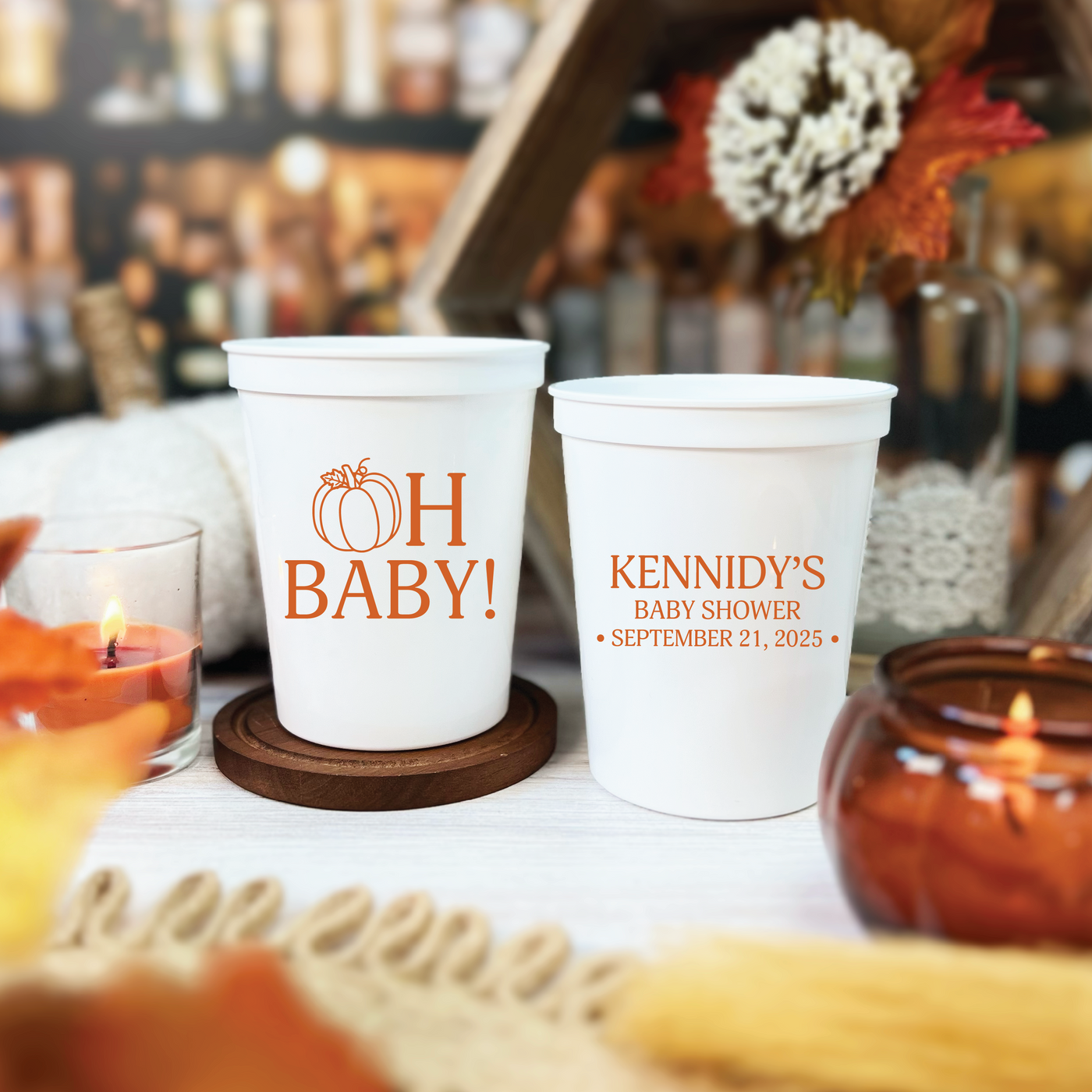 Fall Oh Baby Personalized Baby Shower Stadium Cups