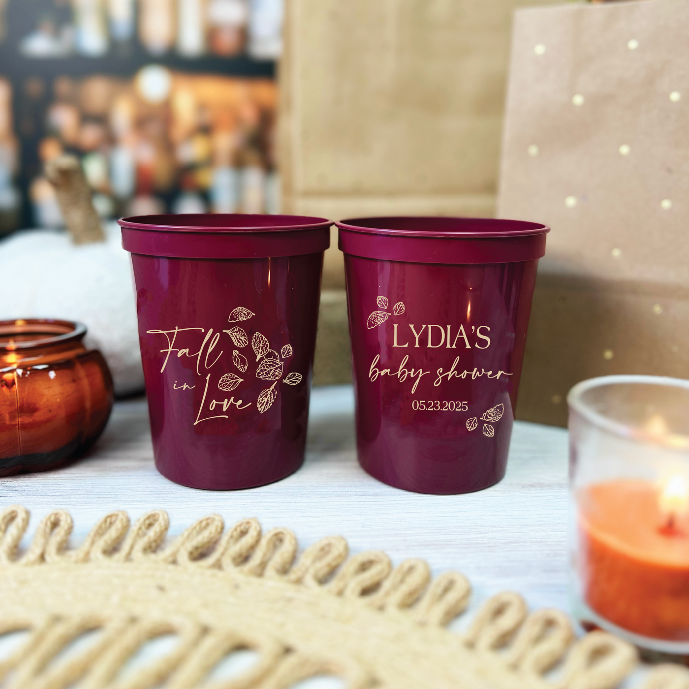 Fall in Love Personalized Baby Shower Stadium Cups