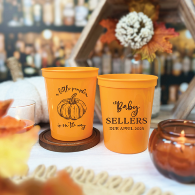 Little Pumpkin Personalized Baby Shower Stadium Cups