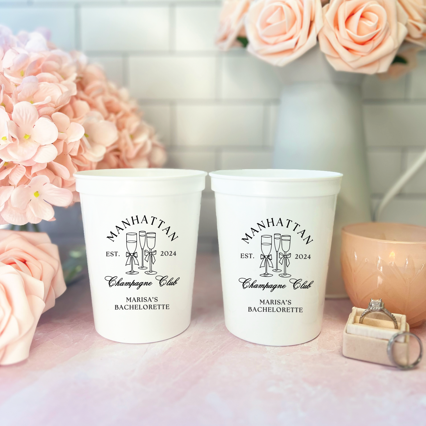 Custom Location Champagne Club Bachelorette Stadium Cups