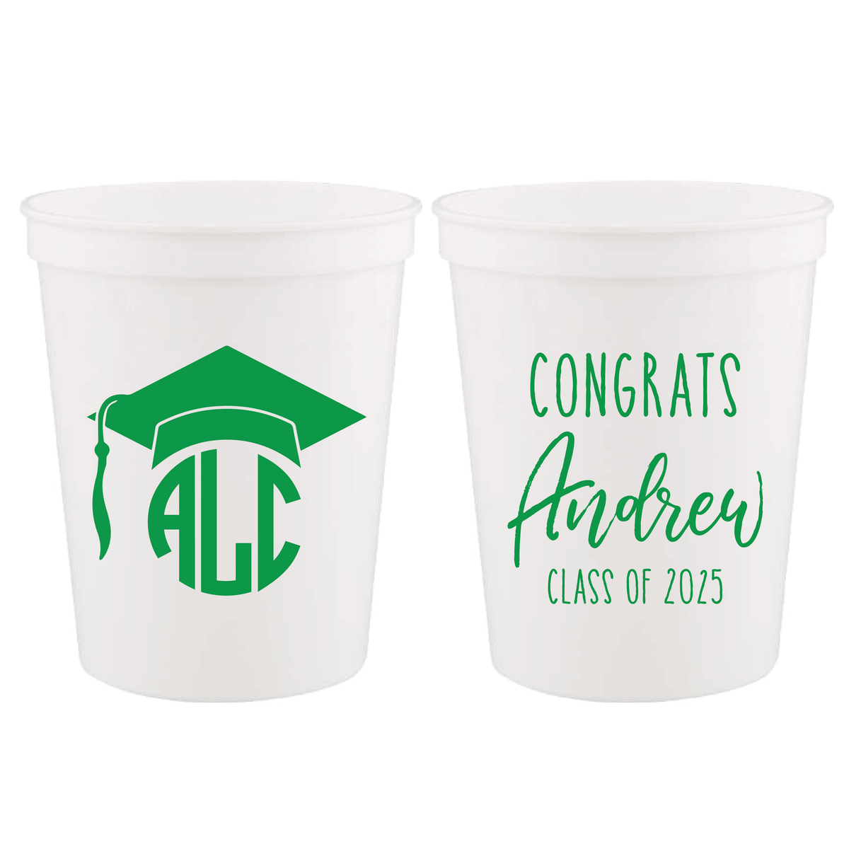 Graduation Cap Monogram Stadium Cups | Personalized