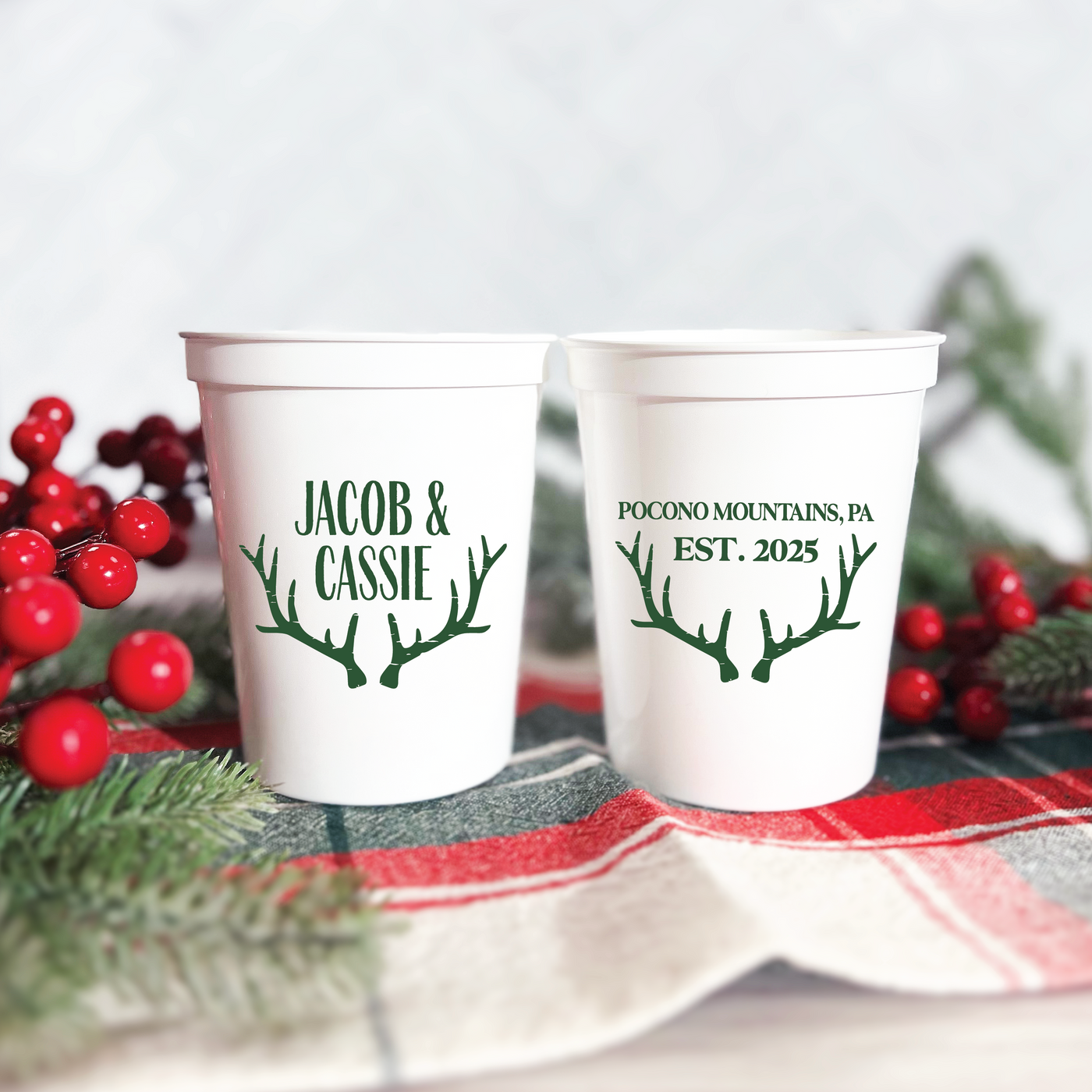 Personalized Antler Wedding Stadium Cups