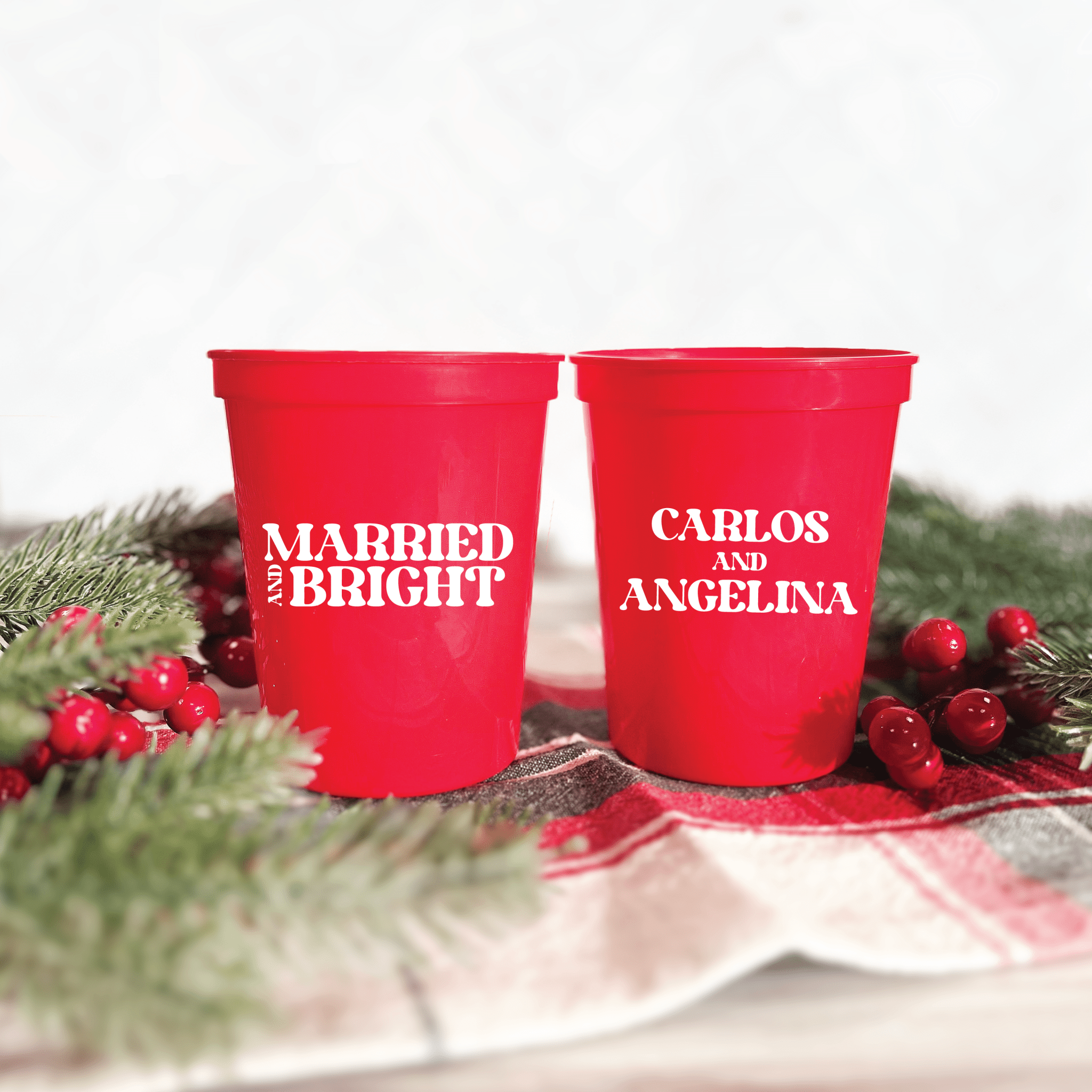 Married And Bright wedding stadium cups personalized