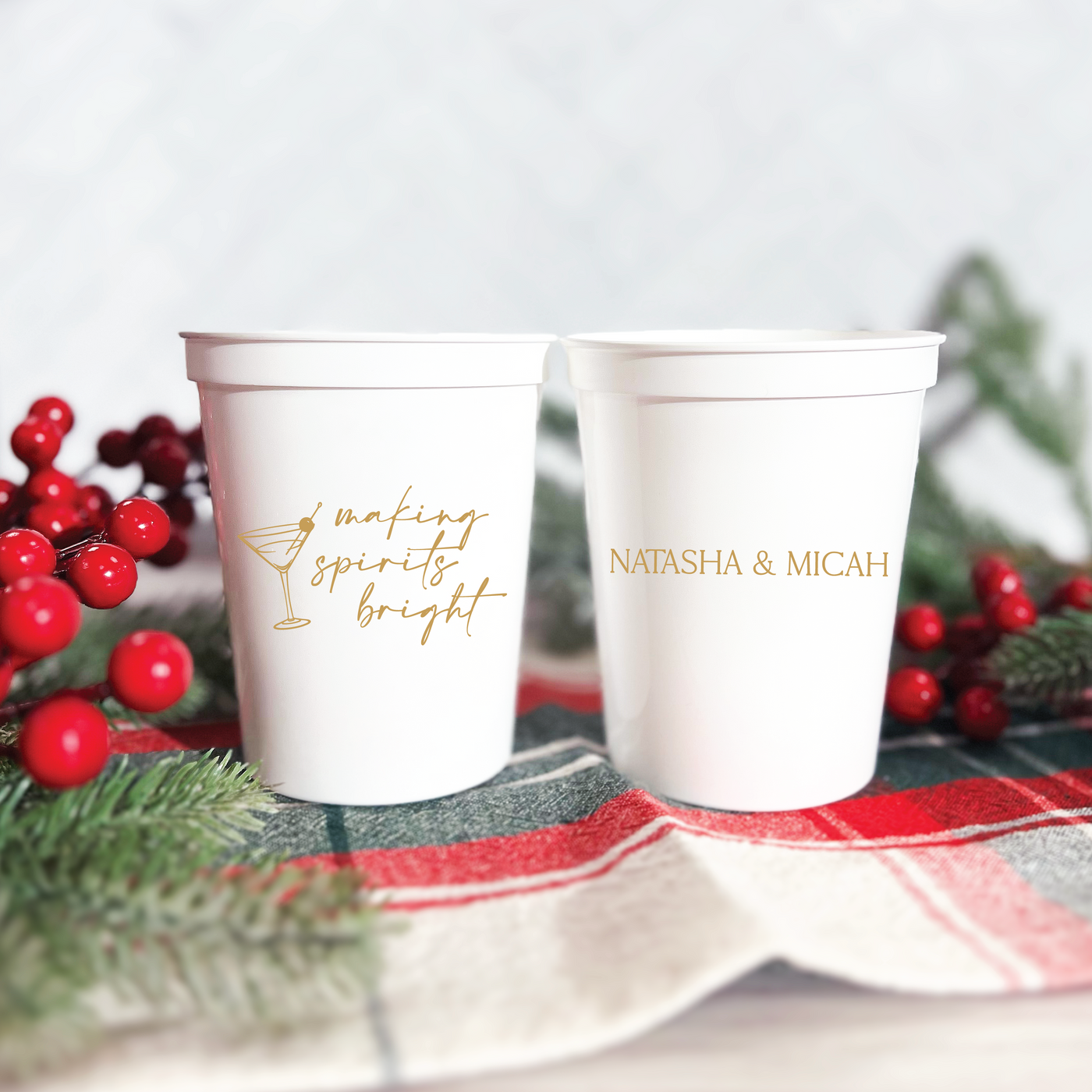 Making Spirits Bright Wedding Stadium Cups