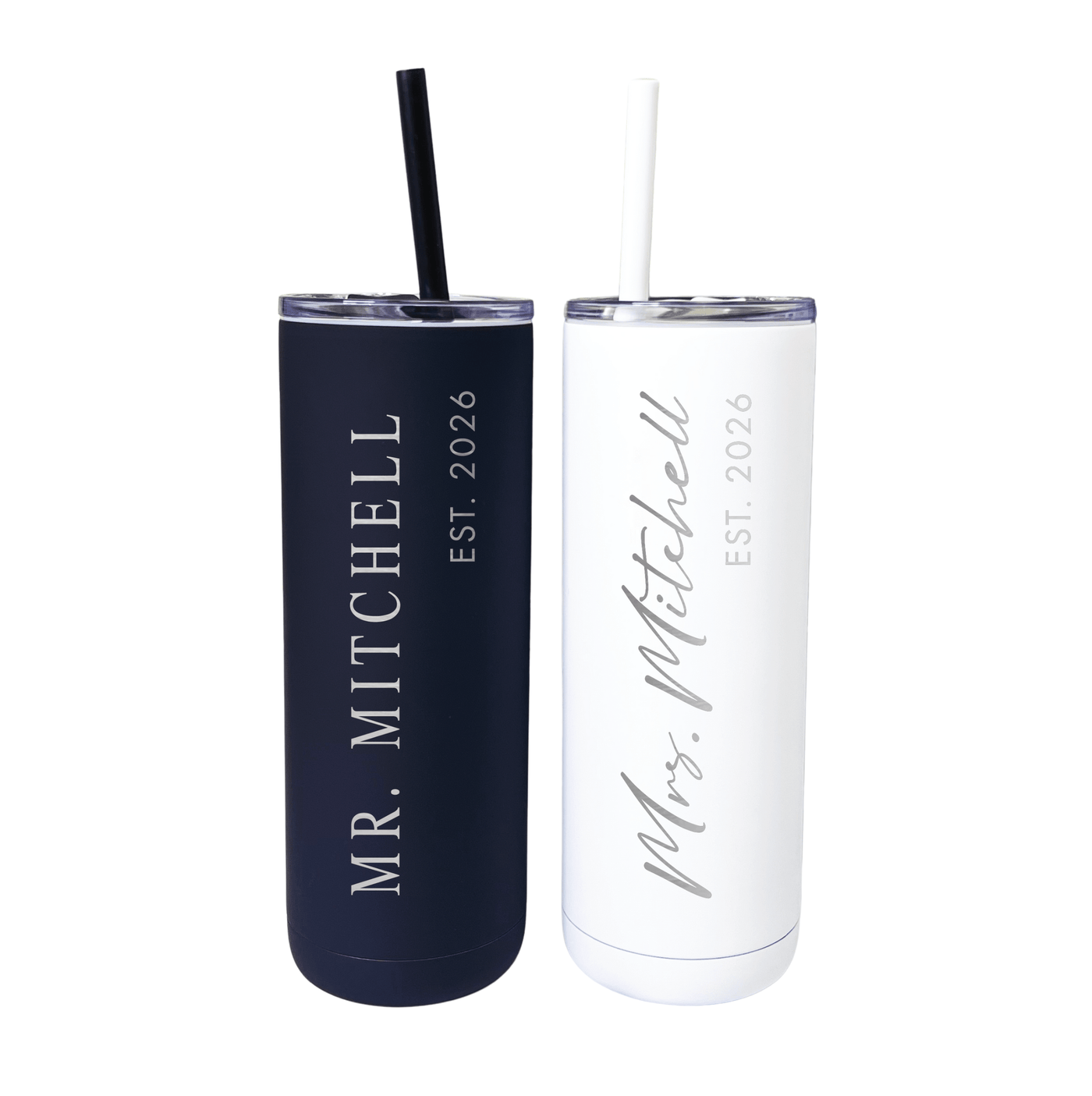 Newlywed Bride and Groom Skinny Tumbler Set