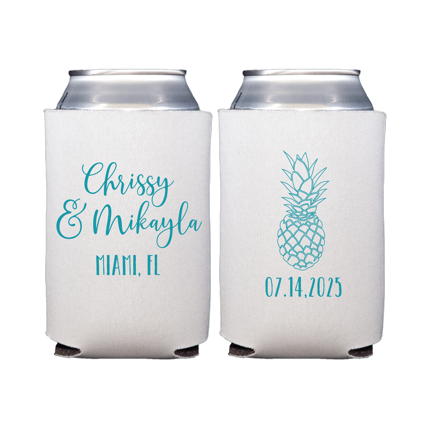 Tropical Custom Wedding Can Coolers for Reception Favors