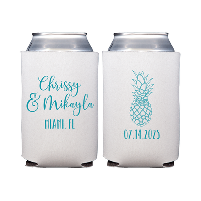 Tropical Custom Wedding Can Coolers for Reception Favors